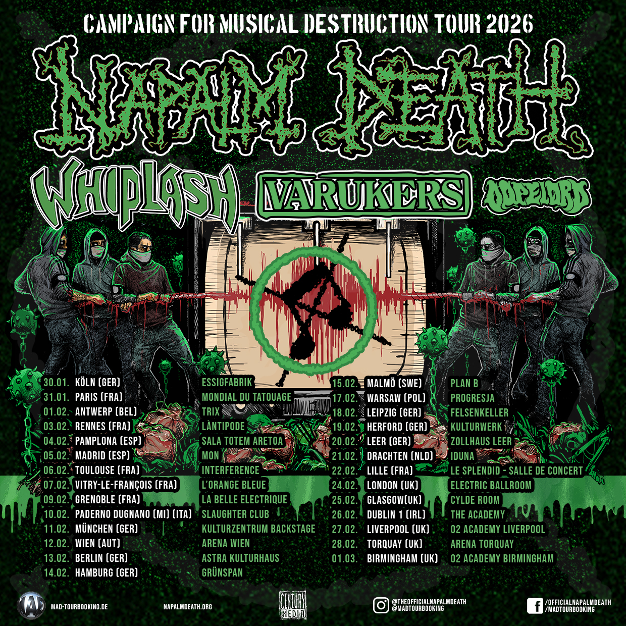 Napalm Death Campaign for Musical Destruction Tour Poster 2026