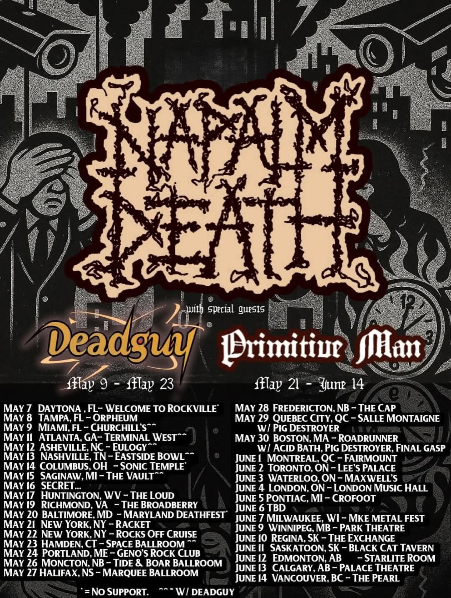 Napalm Death Campaign for Musical Destruction Tour Poster 2026